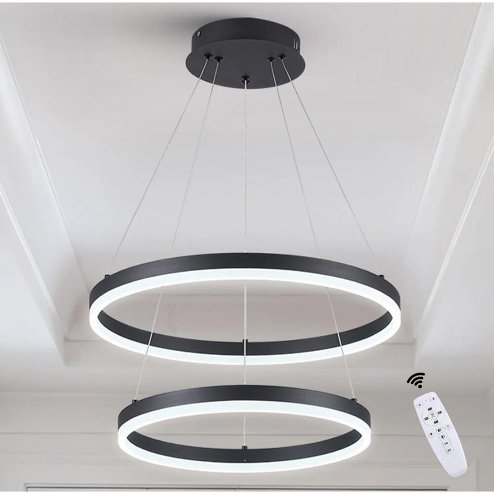 2-Rings Chandelier Black Modern LED Chandeliers 3000K-6500K